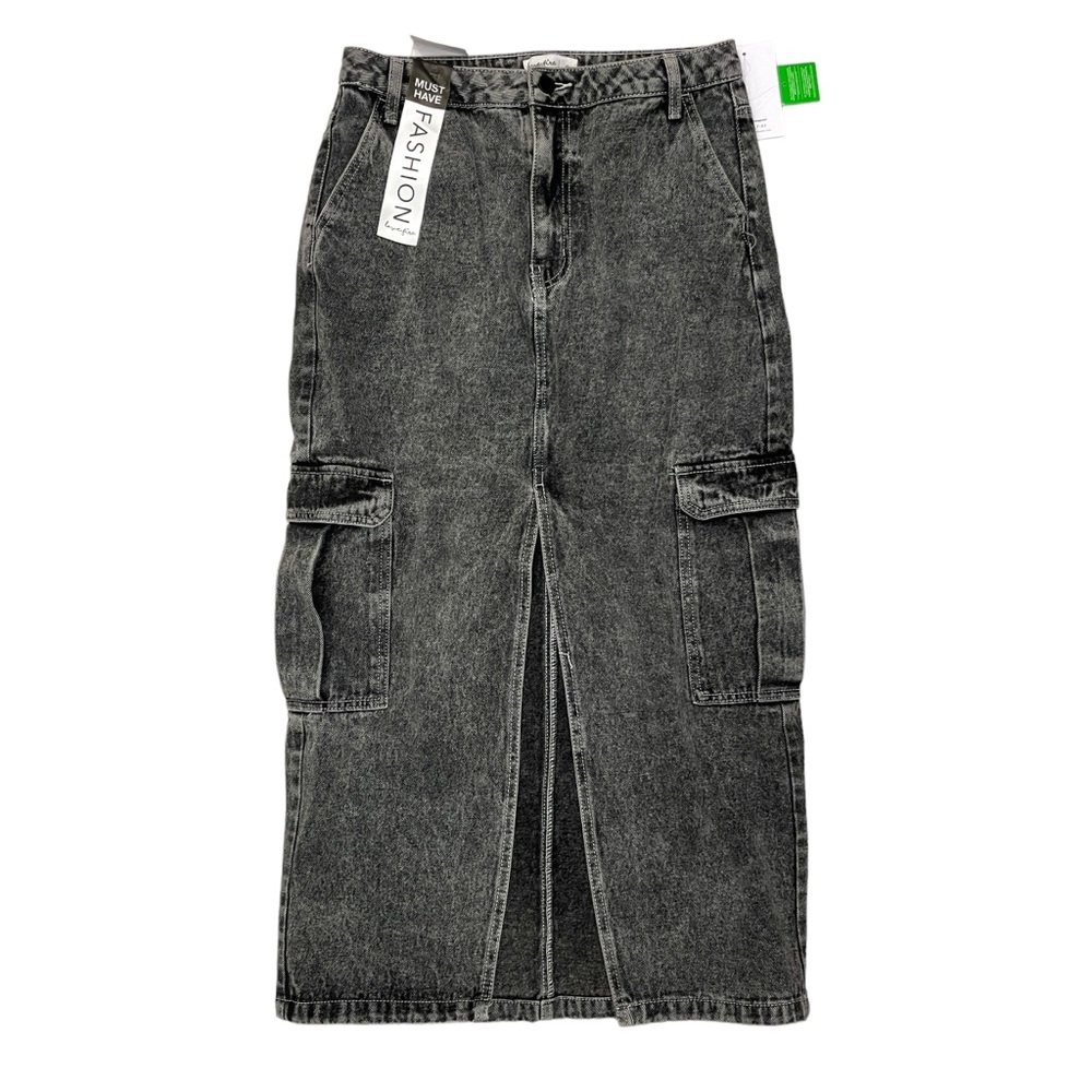 NWT Love Fire Black Denim Long Skirt